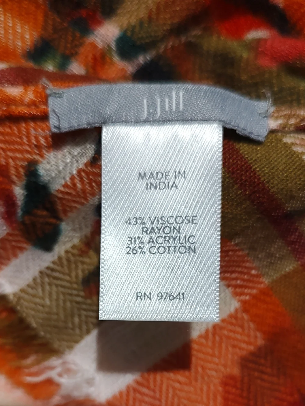 J. Jill Cream Scarf Rust Orange, Olive Floral Pattern Feminine Casual Soft Boho